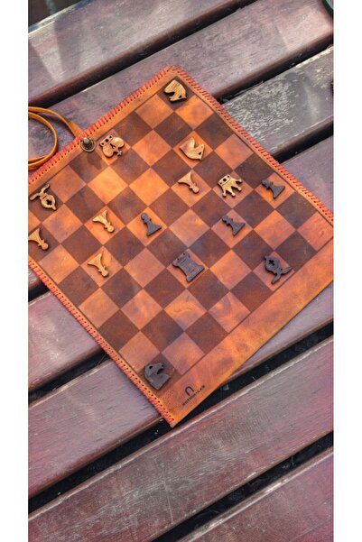 Notion lab Deri Katlanabilir Satranç Takımı – El Yapımı Taşlı Seyahat Seti - ...