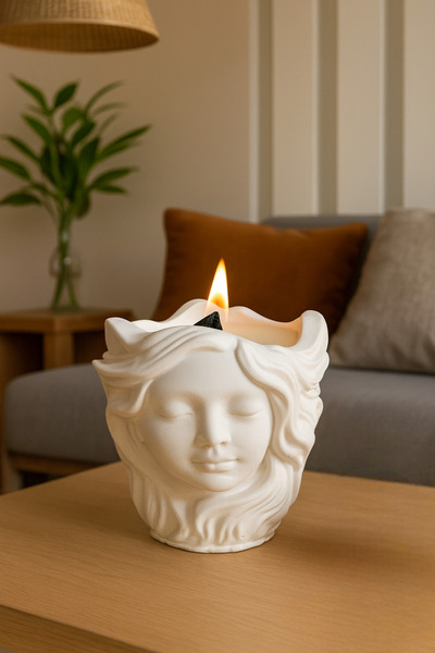Powder Scented Wood Wick Candle in Decorative Hellenistic Bowl