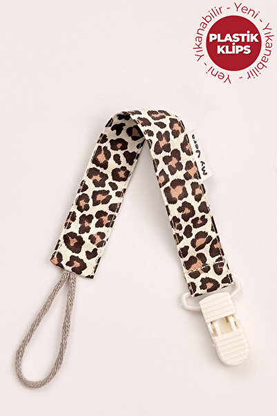 MyVera Leopar Emzik Askısı - Kumaş Pamuk Bağcıklı Emzik Zinciri - Emzik Tutacağı