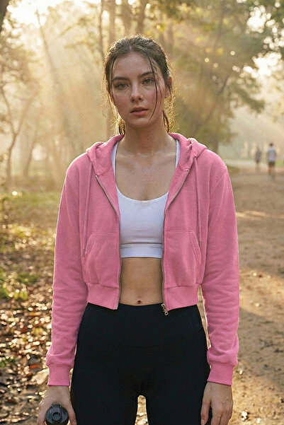 GHASSY CO. Women's Cotton Crop Model Kangaroo Pocket Hooded Crop Sports Sweatshirt