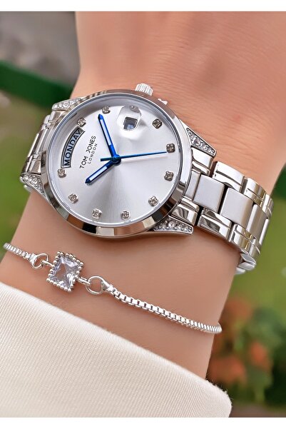 Tom Jones Marka Gümüş Renk Yeni Sezon Kadın Kol Saati - Bileklik Hediyeli