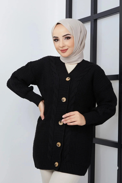 LUGMO Women's Knitwear 5-Button Knitted Cardigan Black