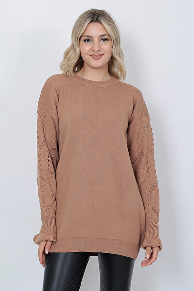 LUGMO Γυναικείο πλεκτό πουλόβερ με λαιμόκοψη μανίκι με μοτίβο Oversize Mink