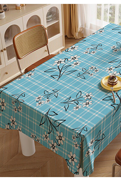 ALAMODECOR Plavi karirani stolnjak za kuhinju i dnevnu sobu sa prugama i deze...
