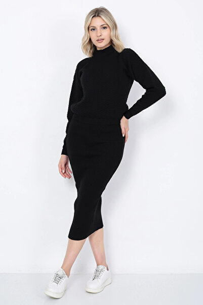 LUGMO Set de tricotaje pentru femei, pulover și fustă cu dungi în zig-zag sup...