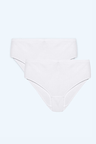 Brix Women's Double F Corded Fabric High Waist Double Panties White Color