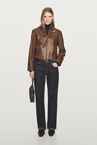 Massimo Dutti Kısa napa deri ceket