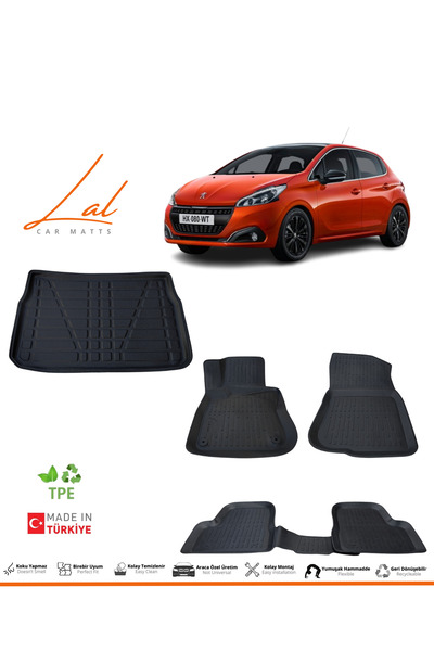 Lal Peugeot 208 3D Havuzlu Paspas Bagaj Havuzu Seti (2013-2019 Uyumlu)
