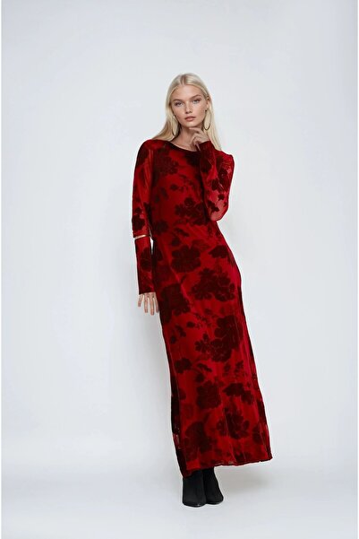 Kaplan فستان مخملي مطبوع بظهر مفتوح ومبطّن 2825 R10-C-K4