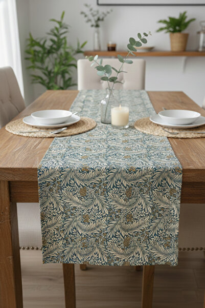 Markaev مفرش طاولة قطني بأوراق الزمرد 0049– 50x150 سم
