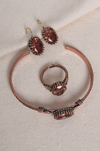 Süspüs Accessories طقم نحاس نقي أصلي مع حجر الزولتانيت (سوار، خاتم، أقراط)