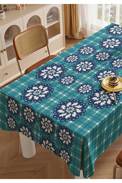 ALAMODECOR مفرش طاولة طعام للمطبخ مخطط باللون الأخضر المائي، مفرش طاولة لغرفة...
