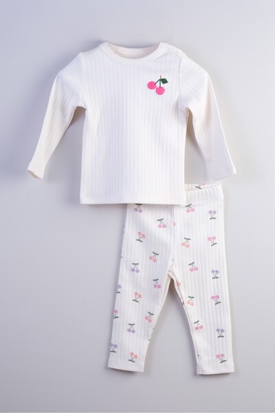 Bondberro طقم ملابس علوية وسفلية مطرزة بالكرز للفتيات الصغيرات والأطفال مصنوع من القطن بنسبة 100%