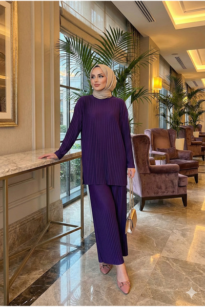 modamira Kadın Sandy Mor Komple Piliseli Genç Anne Günlük Davet Standart Tuni...