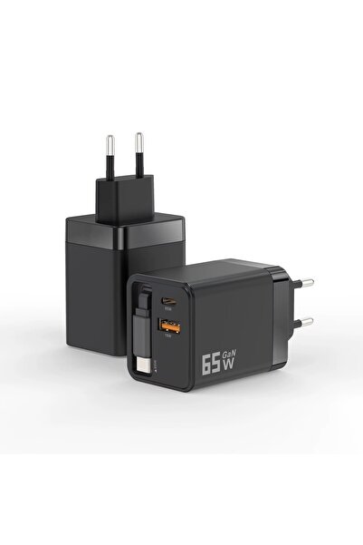 Enshall 65W FRF Hızlı Şarj Adaptörü PD 3A Type-c Dahili Kablolu 1xType-c 1xUS...