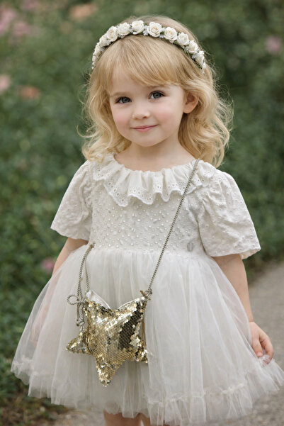 BİLGEN Style ROCHIE FATA (CU GEANTA SI CADOU CU CATUSE) ROCHIE DE NUNTĂ DE OCAZIE SPECIALĂ ROCHIE ELEGANTĂ CU MÂNER LUNG 100% BUMBAC