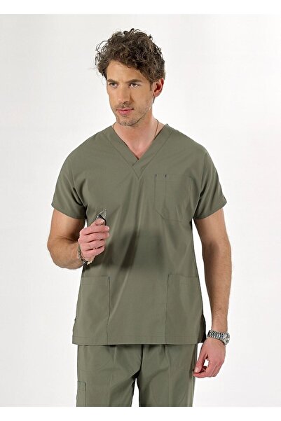 Uçak Medikal Olive Green U-flex Lycra Yarasakol Single Top