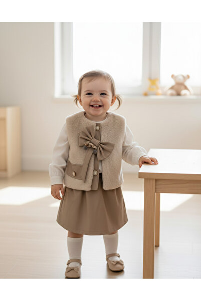YusGos Baby Girl Monthly Leather Skirt Plush Vest Combed Sweat Set
