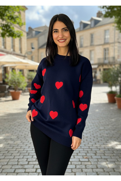 YusGos Women's Crew Neck Heart Knitwear Sweater