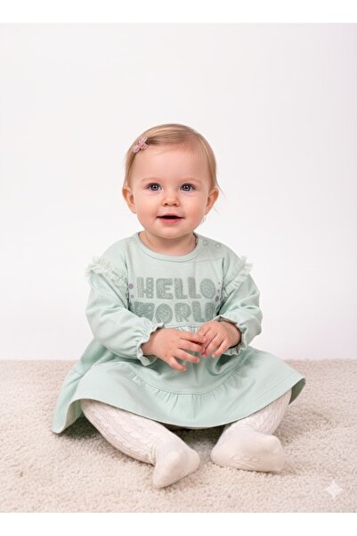 Kids Kingdom Pamuklu Tütü Detaylı Kolları Lastikli Kız Bebek Elbise