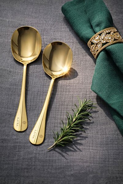 TARIK HOME Premium Gold Renk Paslanmaz Çelik Servis Kaşığı 22 cm. 2 Adet
