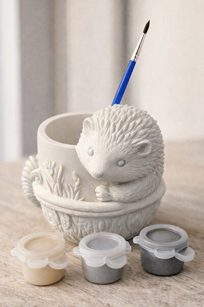 Denic Tasarım Taş Boyama Seti- Yan Bakan Kirpi - Firça - Boya - Biblo-Kalemli...