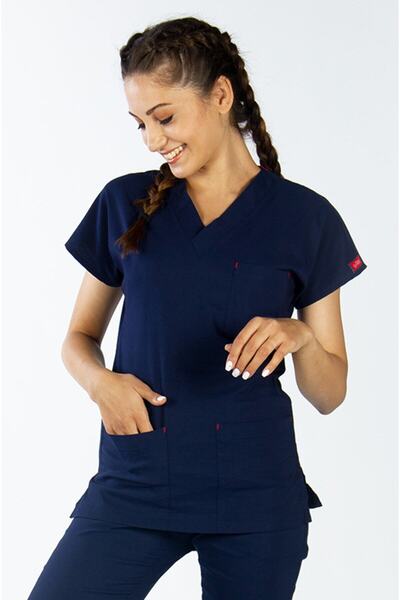 Uçak Medikal Lacivert U-flex Likralı Tek Üst