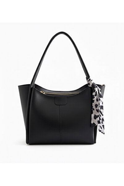 Arvelia Geantă neagră pentru mână și umăr cu eșarfă cu volum mare (culoarea e...