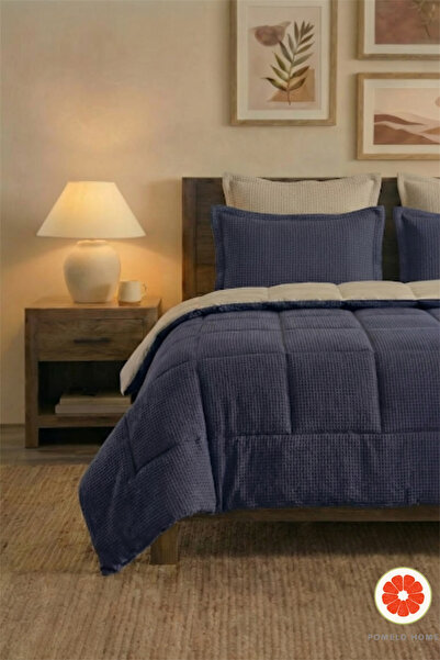 POMELO HOME %100 Pamuk Waffle Uyku Seti | Yorgan + 1 Yastık Kılıfı + Çarşaf | Çantalı Tek Kişilik