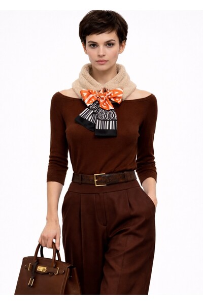 GODE , fularlı peluş boyunluk atkı