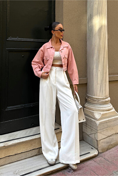 Fav Style Γυναικείο τζιν μπουφάν με διπλές τσέπες, ροζ