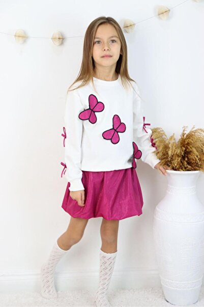 Aselin Kids طقم تنورة بنمط الفراشة للفتيات، طقم علوي وسفلي