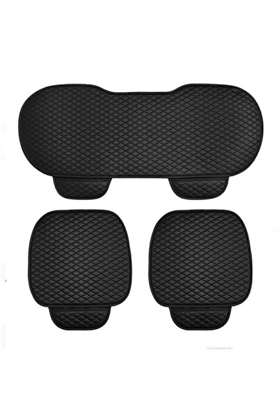 Tegin Car Seat Cushion Front and Rear Set 3 Pieces Add Style to Your Car Black Leather Black Pattern
