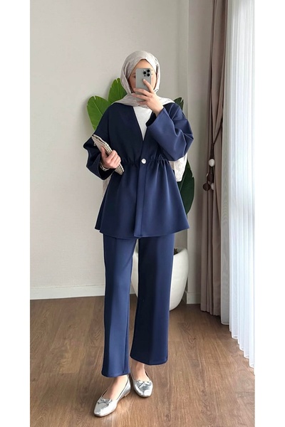 AKIZER Scuba Kumaş Kadın İkili Alt Üst Tesettür Takım