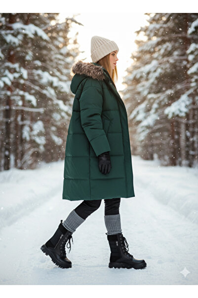 AhsenGiyim Kadın Rahat Çift Sürgülü Kışlık Bot