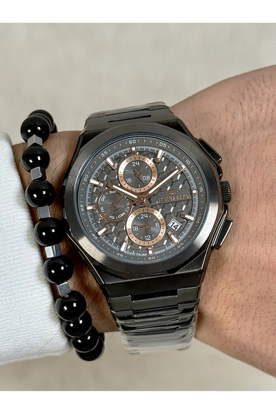 FERRO Siyah Çelik Kordon Erkek Kol Saati FM43024A-V Tüm Fonksiyonlar Aktif 3ATM Su Geçirmez