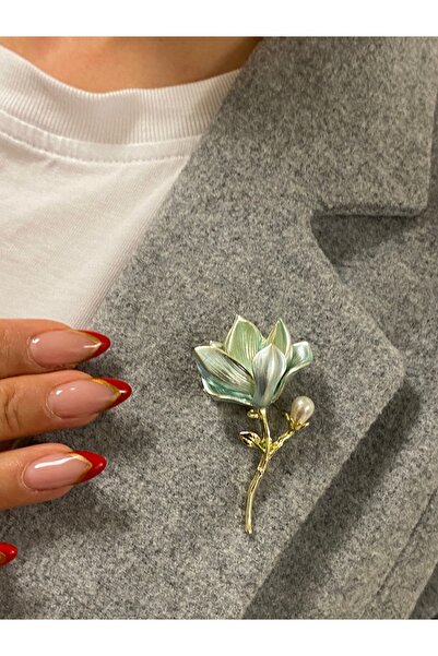 kurukafagift Broş Su Yeşili Çiçek Figürlü