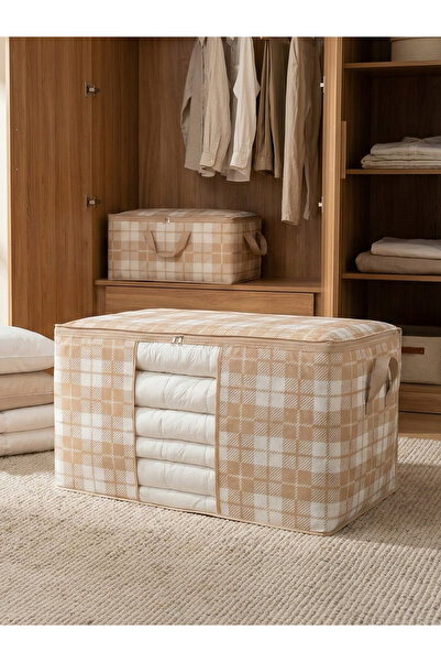 NACAREV Mega Boy Pencereli Bej Kare Desen Ekoseli Yastık Yorgan Hurcu 90x50x5...