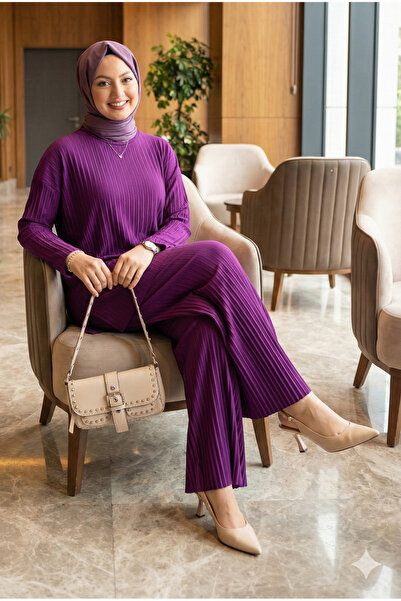 modamira Kadın Sandy Mor Komple Piliseli Genç Anne Günlük Davet Tunik Pantolo...