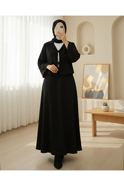 Modamorfo Önü Bağlamalı Etekli Krinkıl Takım -Siyah
