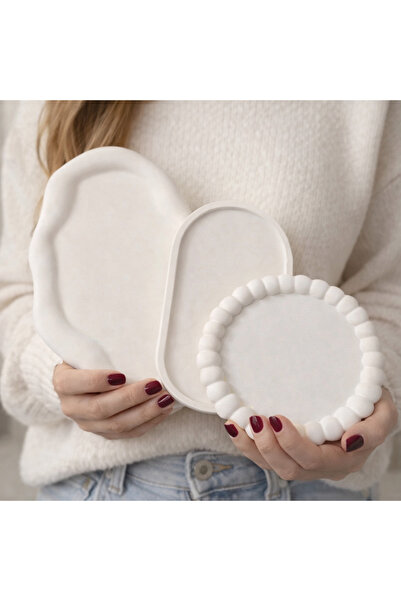 Homesinti White 3-Piece Jewelry Plate Set – Makeup Table Decorative Ring Watch Organizer