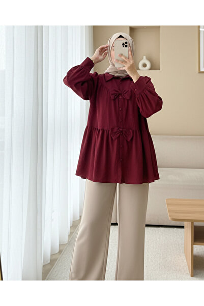 Modamorfo Πουκάμισο με λεπτομέρεια μπροστινού φιόγκου - Claret Red