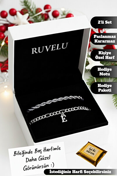 ruvelu Paslanmaz Çelik Harfli Bileklik Seti (2'li) | Kararmaz – Sevgili & Çif...