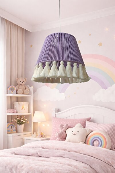 YUTEDEKOR El Yapımı Bohem Makrome Avize – Lila | Arne Retro 30 cm