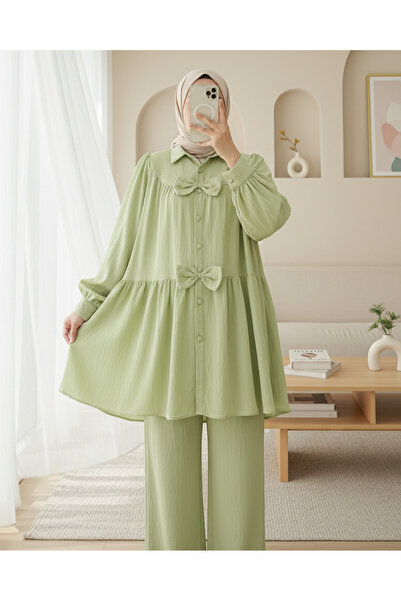 Modamorfo Πουκάμισο με λεπτομέρεια μπροστινού φιόγκου - Νεροπράσινο