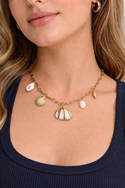 HOUSEKİ قلادة صيفية بسحر صدفة البحر الفولاذية