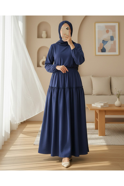 Modamorfo Parçalı Beli Lastikli Kraş Desen Paraşüt Etek -Laci