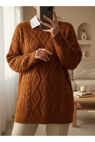 Modamorfo سترة تريكو شتوية كاجوال بنمط قرص العسل - كيريميت
