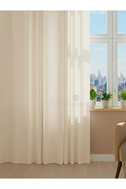 Perdexpress Ekru Krem Saten Güneşlik Perde - Fon ve Tül perdeler ile uyumlu, hazır ve kullanışlı.