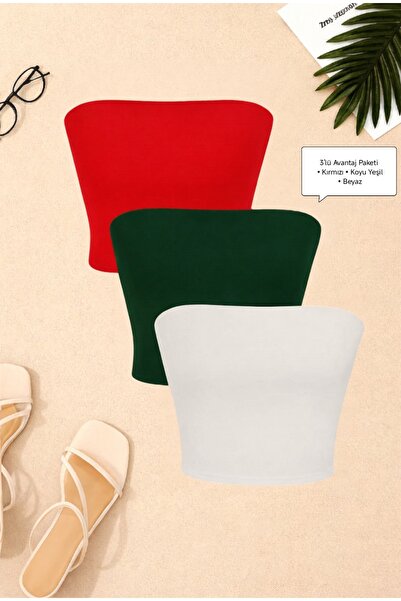 Olyssia Γυναικείο Crop Top Στράπλες Μπουζέτες 3 τεμαχίων / Ελαστική και κομψή μπλούζα με λουράκια που ταιριάζει στο σώμα